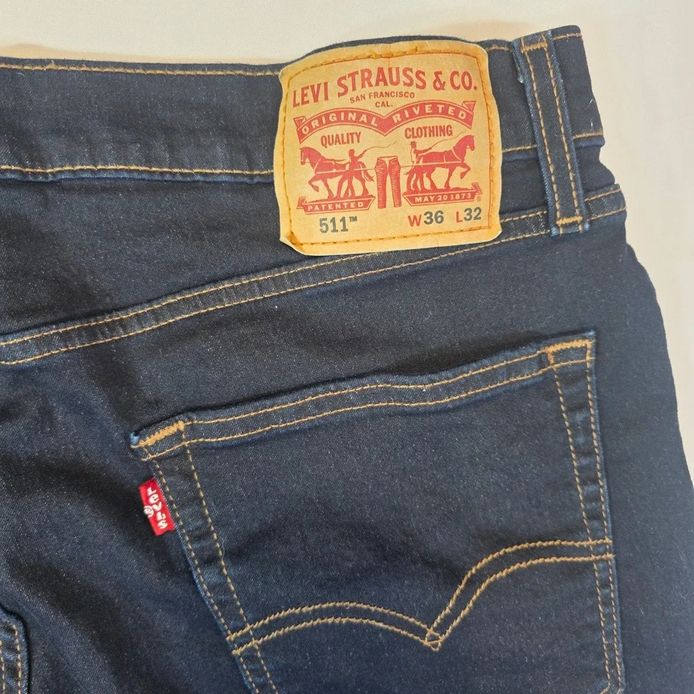 Levis 511 Slim Fit Jeans Mens 36x31 Dark Indigo Blue Denim Pants 04511-1652